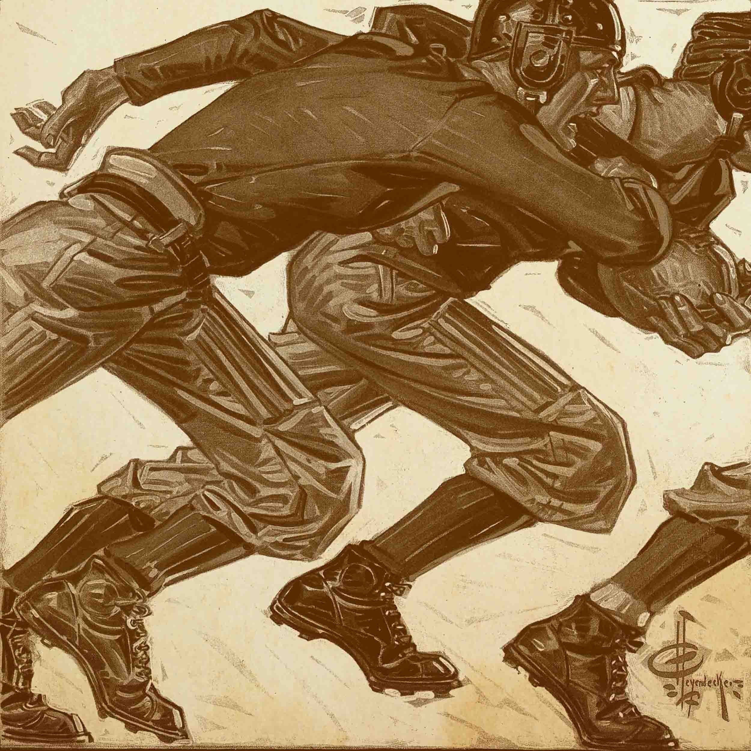 Marmont Hill Football Players-Colorized Version by J.C. Leyendecker Painting Print on Canvas