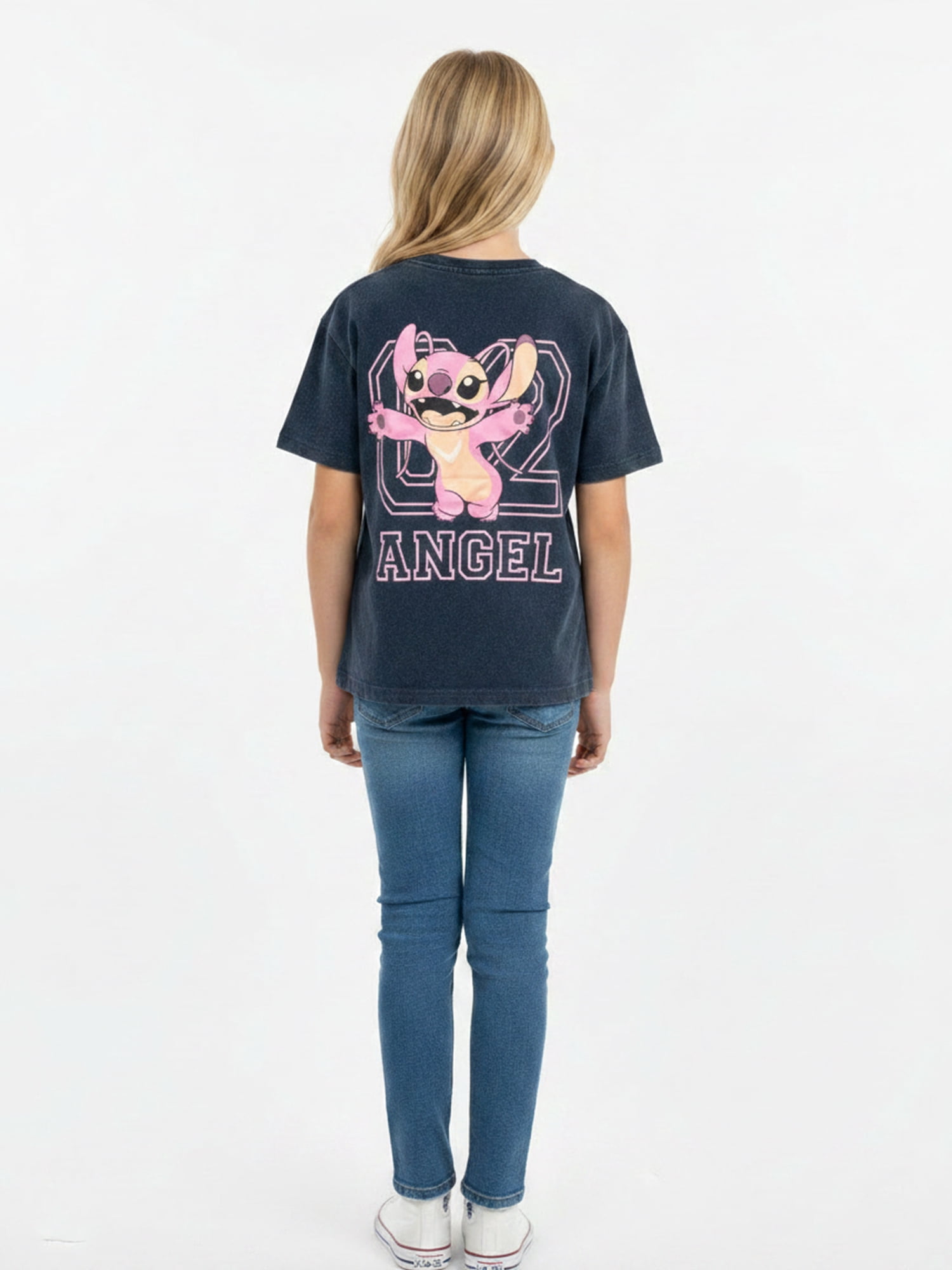 Lilo and Stitch Girls Stitch and Angel Mineral Wash Graphic T-Shirt, Sizes 4-16