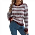 thumbnail image 2 of Suéter de Rayas con Bloques de Color para Mujer, Otoño-Invierno 2025, Cuello Redondo, Informal, de Punto Holgado. Rojo Vino XL, 2 of 9