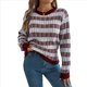 thumbnail image 2 of Suéter de Rayas con Bloques de Color para Mujer, Otoño-Invierno 2025, Cuello Redondo, Informal, de Punto Holgado. Rojo Vino M, 2 of 9