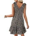 thumbnail image 4 of Floral Dresses for Women Casual V Neck Sleeveless Sundresses Loose Ruffles Boho Summer Flowy Beach Holiday Mini Short Dress, 4 of 4