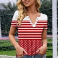 thumbnail image 6 of Otvok Ladies Striped Color Block T-shirt, Womens Tops Trendy Button V Neck Short Sleeve Tshirts Business Casual Basic Tee Loose Fit, 6 of 6