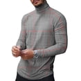 thumbnail image 2 of Camiseta A Cuadros Cuello Alto Manga Larga Delgada Cómoda Blusa Básica De Moda Para Hombres Gris S, 2 of 6