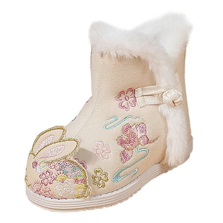 

Qufokar Baby Girl Dress Shoes for Girls Boots Short Boots for Toddler Gilrs Cloth Shoes Ethnic Style Cotton Boots Warm Winter Snow Boots Embroidery Print Shoes