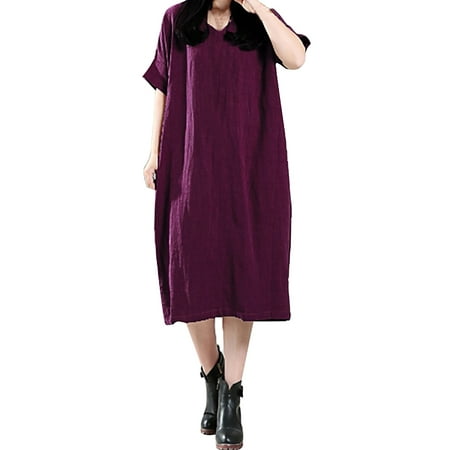 - ZANZEA Dresses for Womens Cotton Vintage Loose