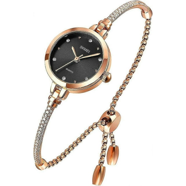 Watches Women Analog Quartz Watch Mosaic with Diamonds Bracelet Dress Watch for Female Waterproof Wristwatch with Rose Gold Bracelet