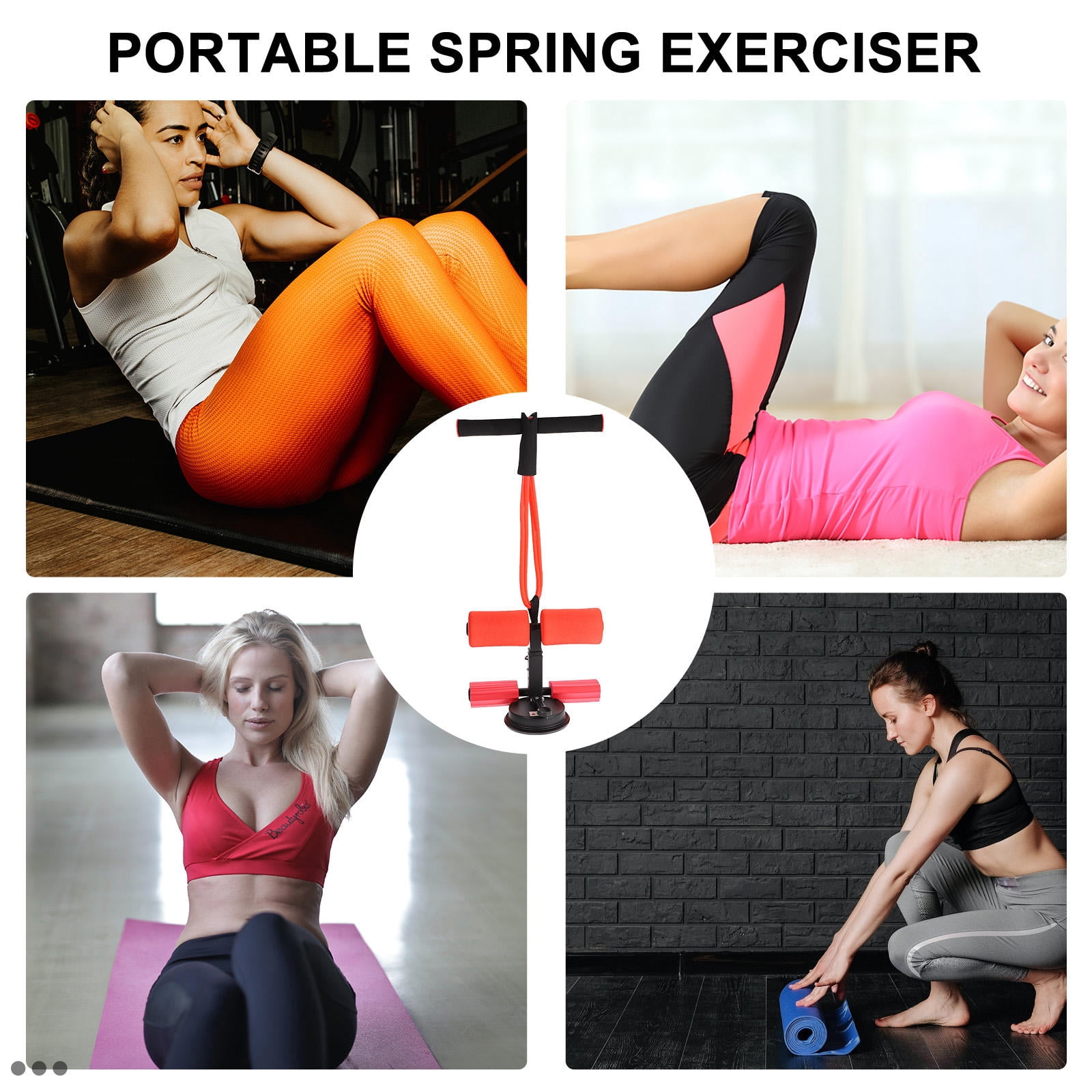 GOOHOCHY Portable Spring Exerciser with Adjustable Resistance Levels and Comfortable Foam Handles for Fitness Training Red