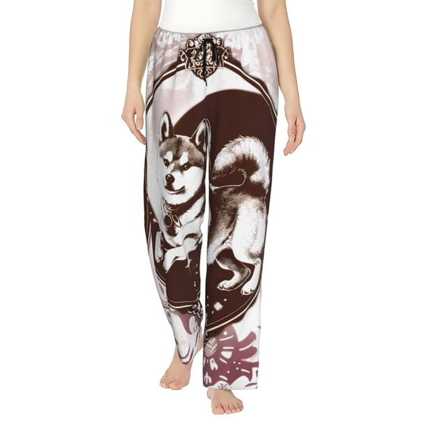 Balery Vintage Husky Dog Pantalones de pijama para mujer, pijamas ultraligeros, pantalones de estar por casa-Medium