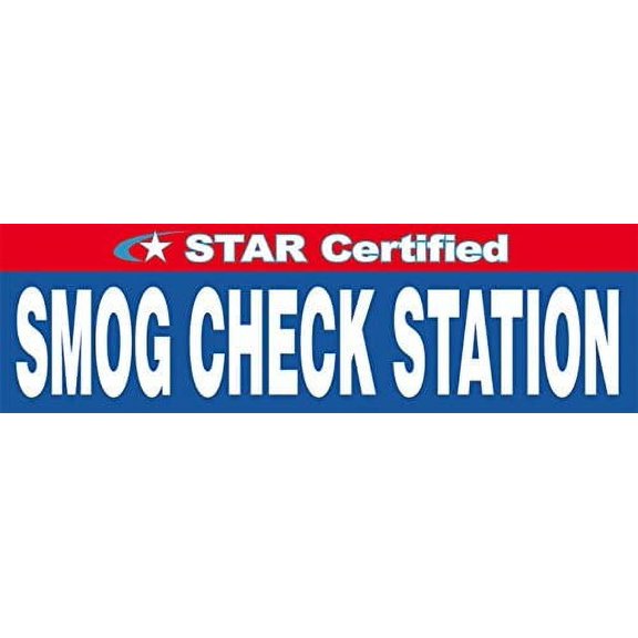 4 Less CO 3x10 Ft Star Certified Smog Check Station Vinyl Sign Blue