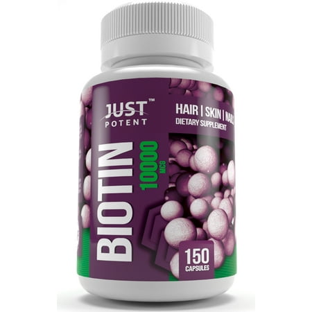 Just Potent Supplément pour les cheveux Biotine, la peau et les ongles :: 10000 :: 150 Capsules MCG :: 5 mois d'approvisionnement