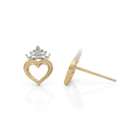 Disney Princess 10kt Yellow Gold Heart Crown Stud Earrings