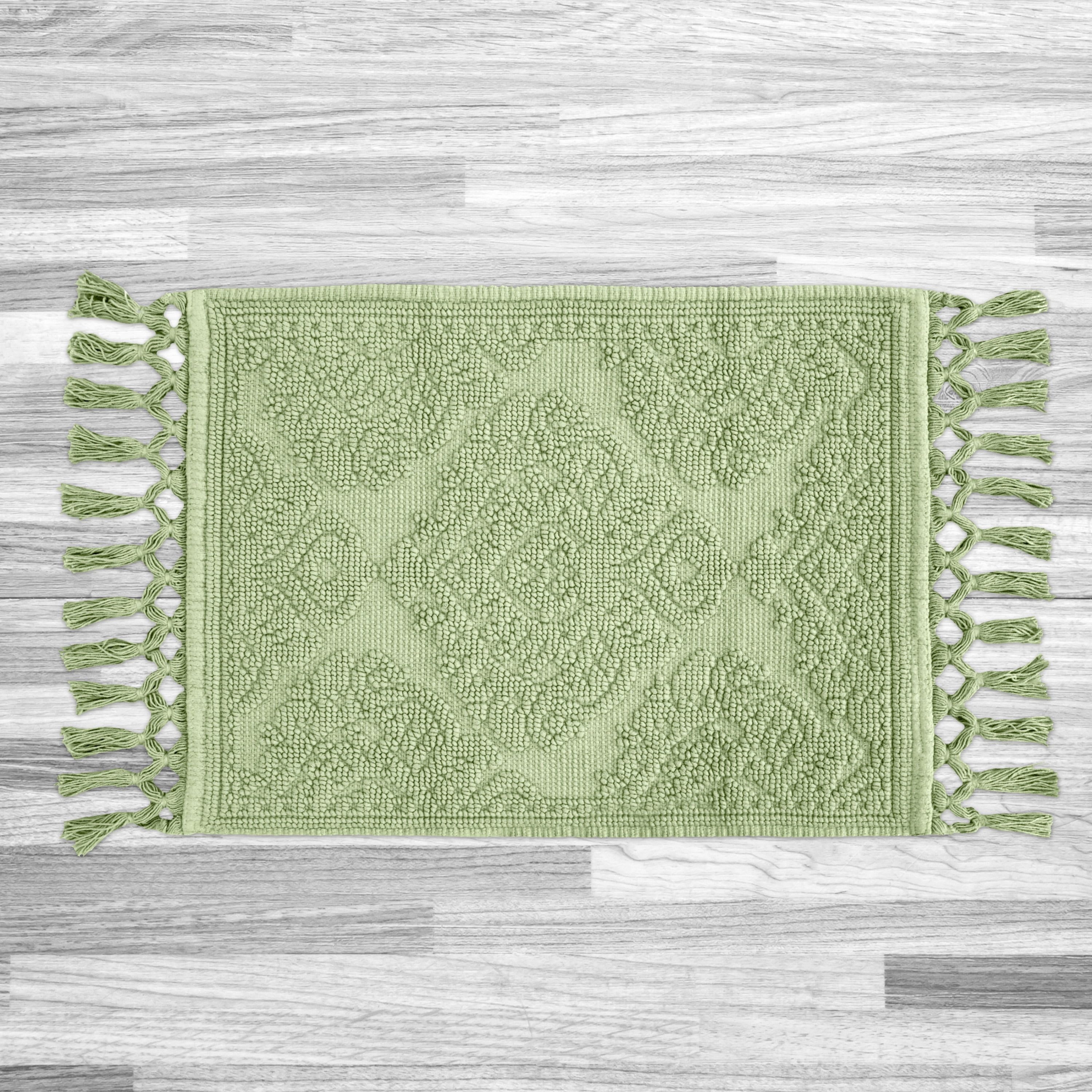 Jean Pierre Ricardo Cotton Fringe 17 x 31 in. Bath Rug, Sage Green