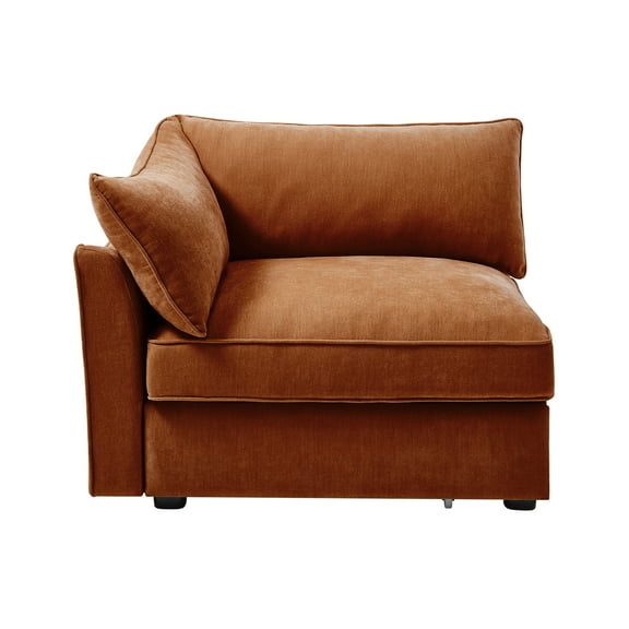 JERFIT Chenille Fabric Sofa with Storage, Orange Velour Convertible Loveseat for Living Room, Modern Crescent Design