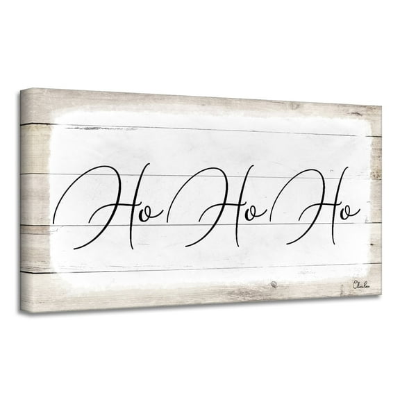 Crafted Creations Beige and White 'Ho-Ho-Ho' Christmas Canvas Wall Art Decor 12" x 24"