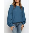thumbnail image 2 of Women'S Oversized Crewneck Sweater Batwing Puff Long Sleeve Cable Slouchy Pullover Jumper Tops  Blue L, 2 of 4