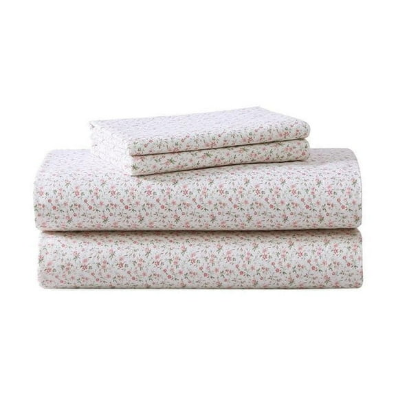 Evie 4-Piece Pink Cotton Flannel Queen Sheet Set