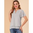 thumbnail image 2 of Top de gasa Allegra K con mangas de mariposa blusa informal holgada gris claro M, 2 of 6