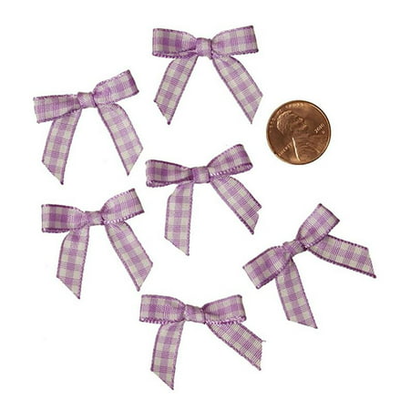 Purple and White Pre-Tied Mini Gingham Checkered Bows - 25 Pack