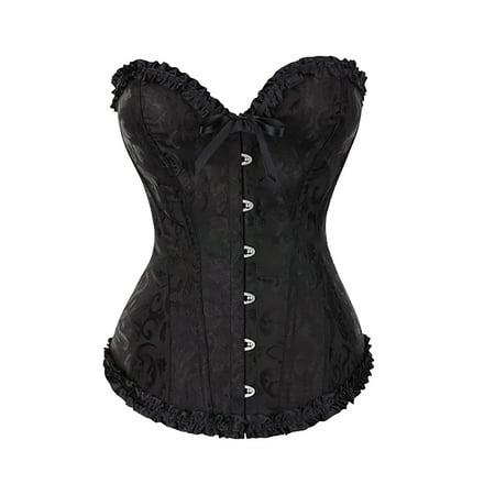 

Corsets Vintage Satin Floral Lace up Trim Sexy Shapewear Overbust Corset Sets