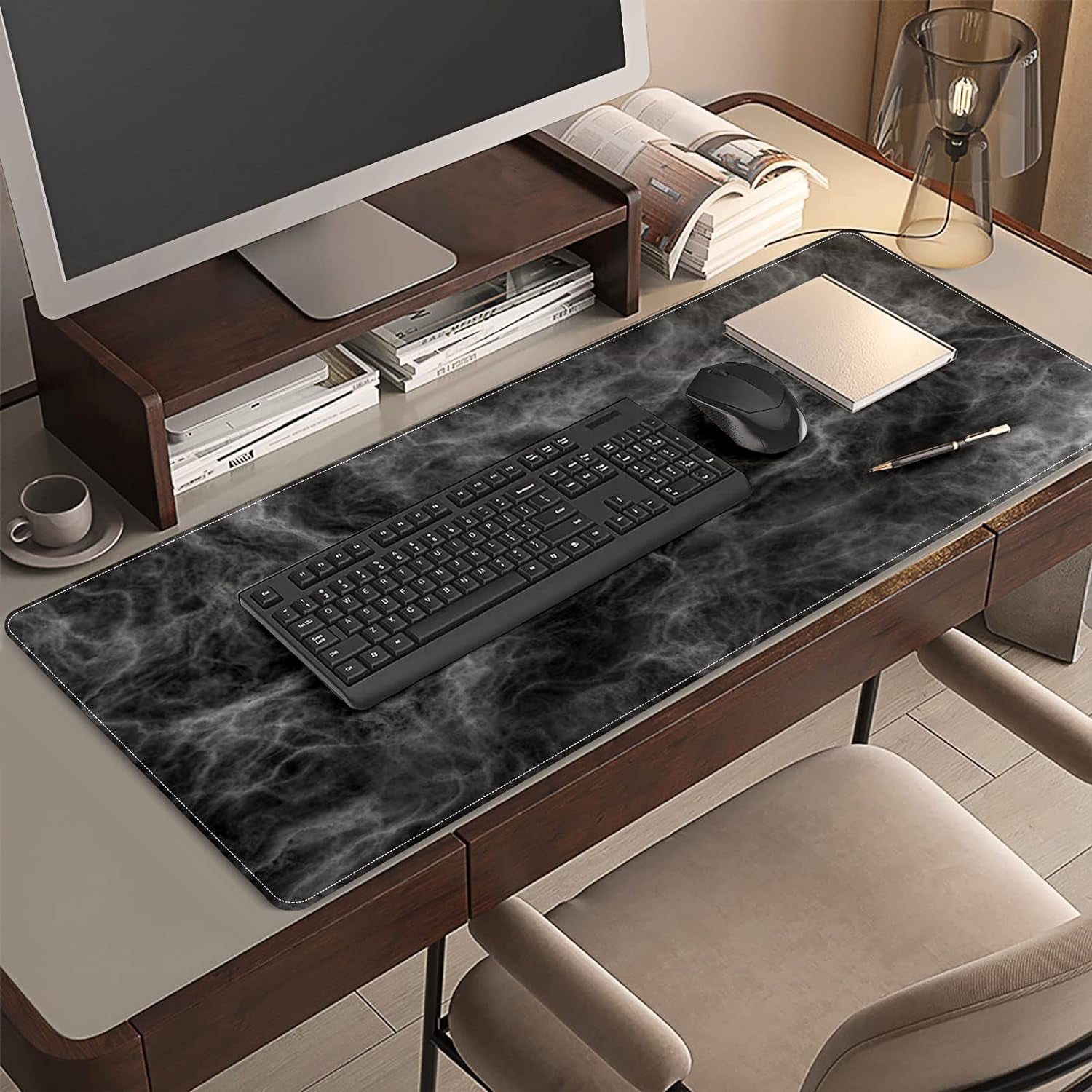 Amazing Black Marble Desk Mat, Desk Accessory, Cute Workspace, Trendy Workspace, Trendy, 35.4x15.7in Large Gaming Mouse Pad, Cute Desk Topper, Pretty Desk Pad