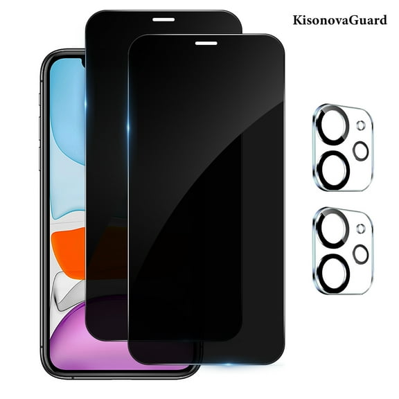 [2 2 Pack] KisonovaGuard for iPhone 11 Privacy Screen Protector with Camera Lens Protector [Tempered Glass Protector][9H Hardness][No-Bubble][3D Full Coverage]