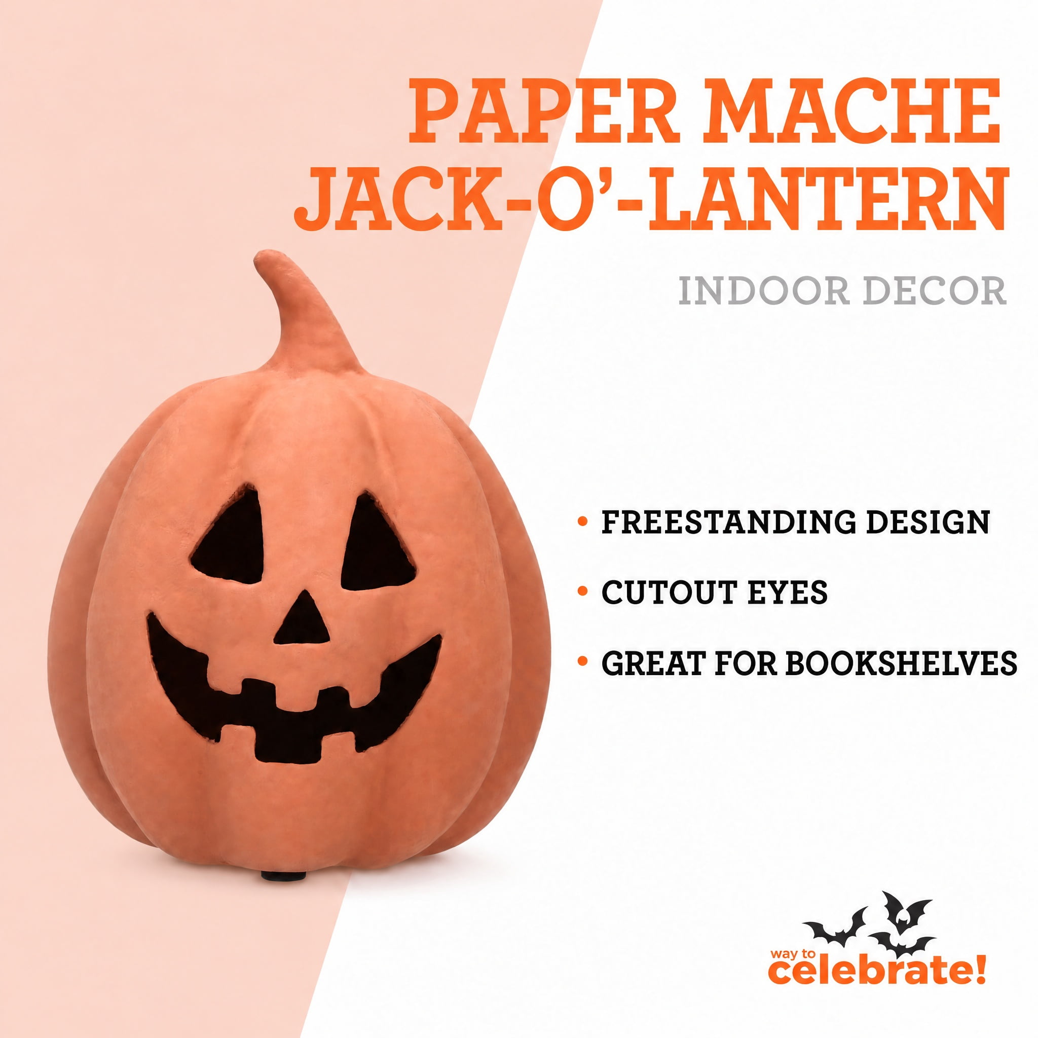 Paper Mache Jack-o'-Lantern Decoration, Brown, 8.3", Halloween by Way To Celebrate