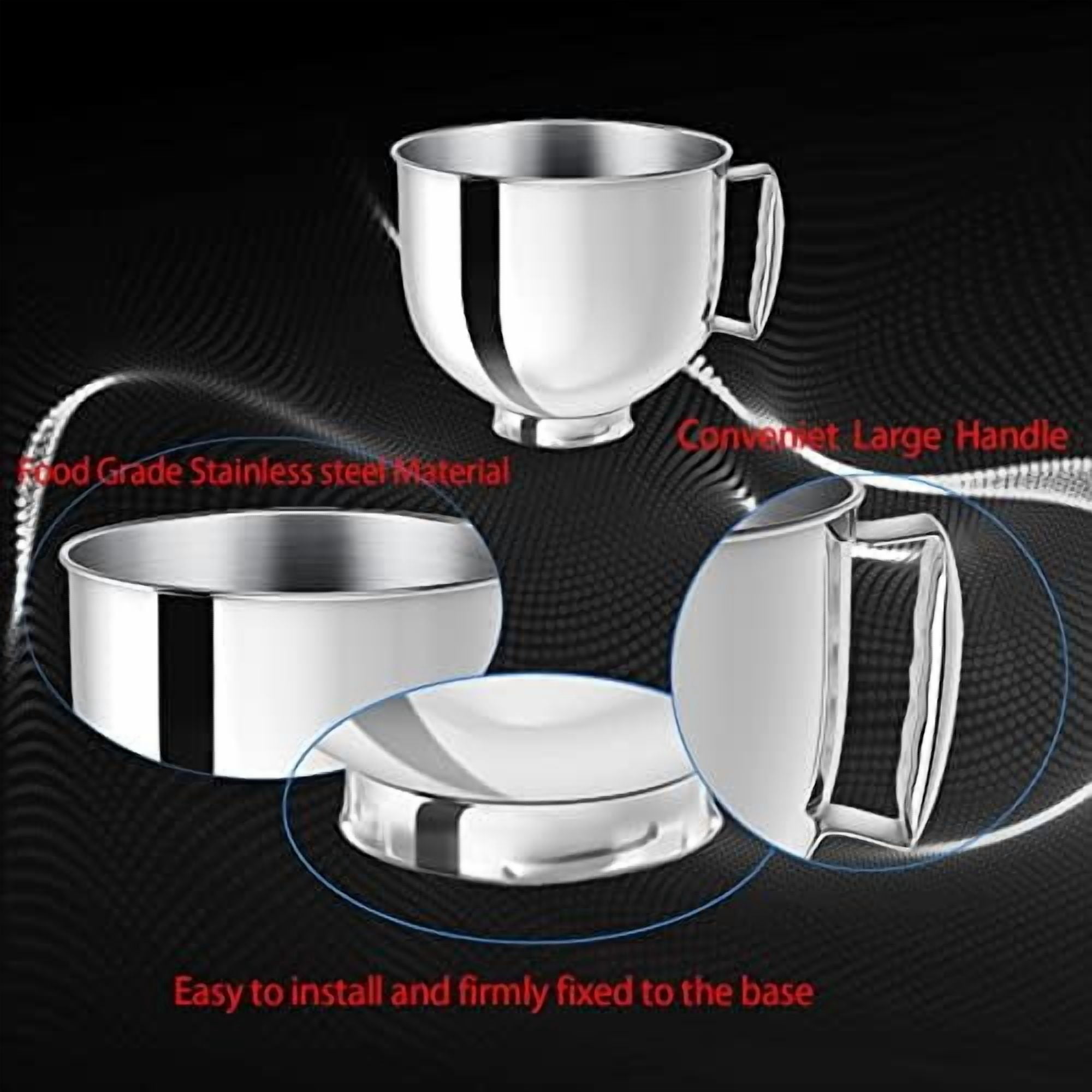 Stainless Steel Mixer bowl Fit for KitchenAid Artisan&Classic Series 4.5-5 QT Tilt-Head Mixer, 5 Quart Mixing Bowl with Handle.