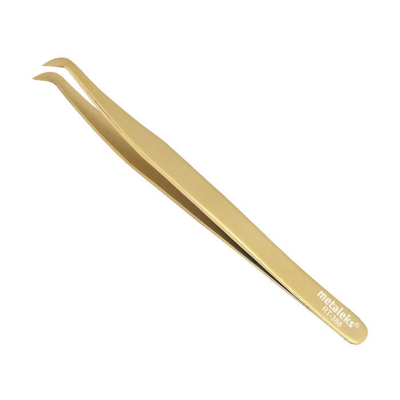 6PCS Complete Gold Titanium Coated Volume Tweezers Eyelash Extension Set With Gold Metallic Magnetic Pouch