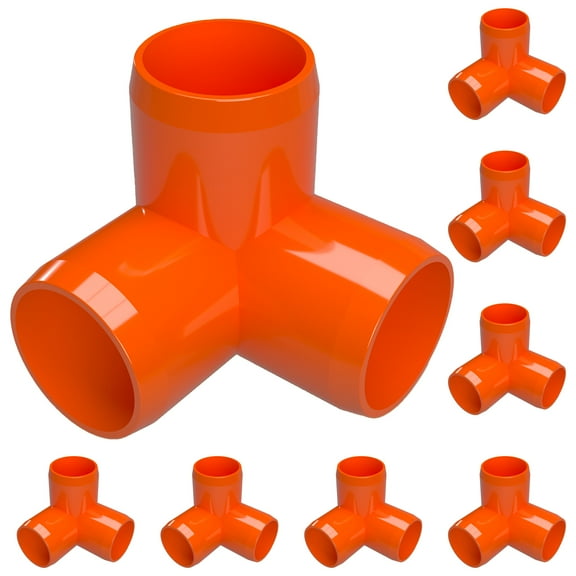 FORMUFIT 3/4” 3-Way Elbow Furniture Grade PVC Pipe Fittings, (1-1/16" Actual Socket ID), Orange, 8-Pack