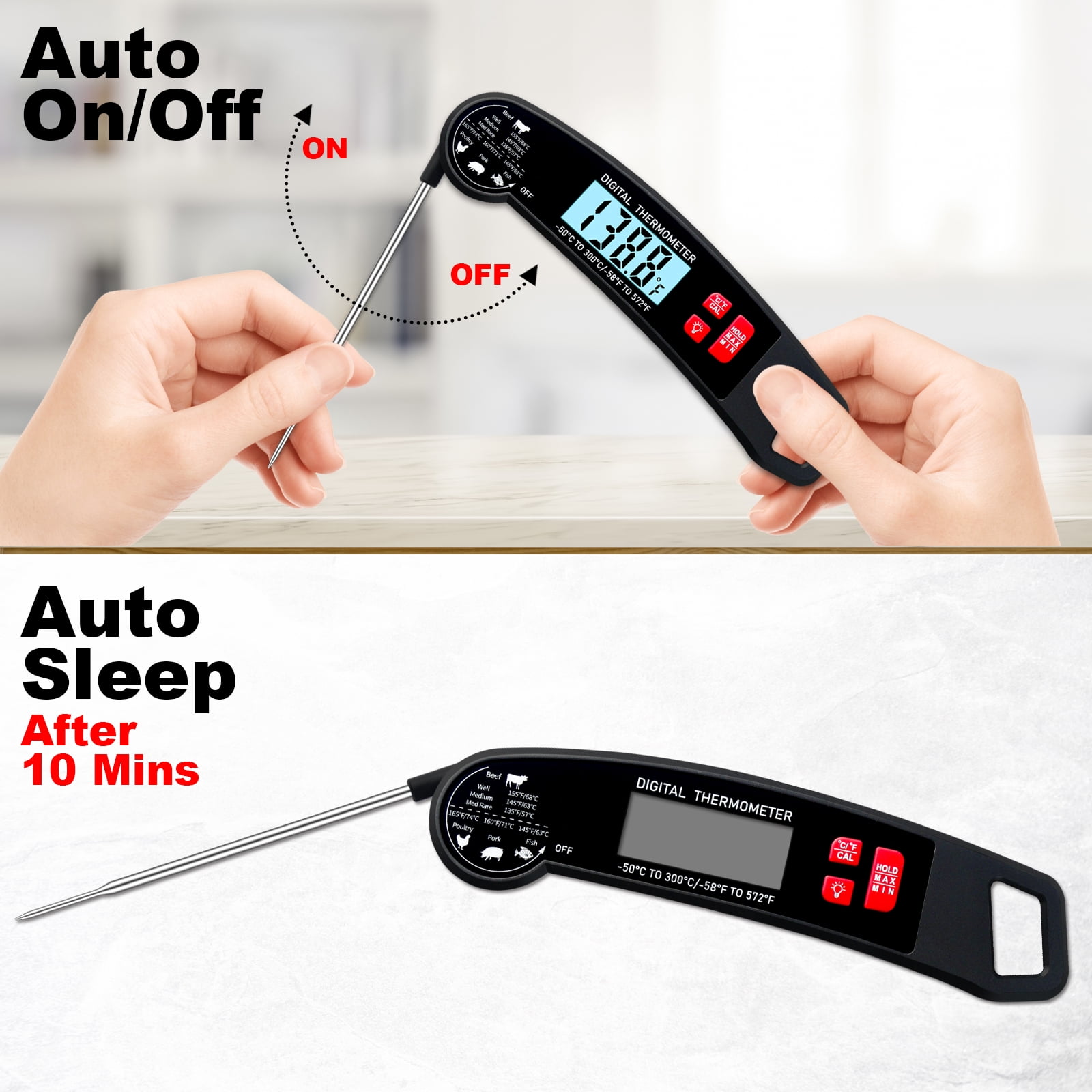 AGCAN Meat Thermometer Digital, Instant Read Food Thermometers, Non-slip Grilling Thermometer for Grilling Cooking BBQ