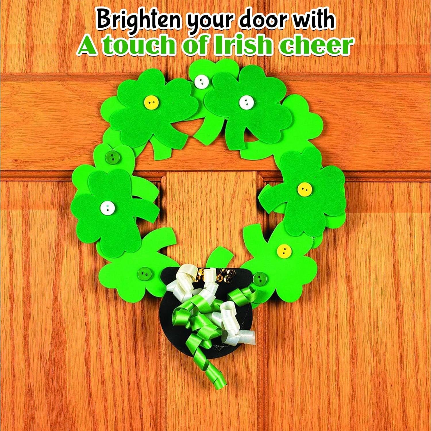 Fun Express 12 Pieces Foam Shamrock Wreath Craft Kit, St. Patrick's Day Crafts for Kids