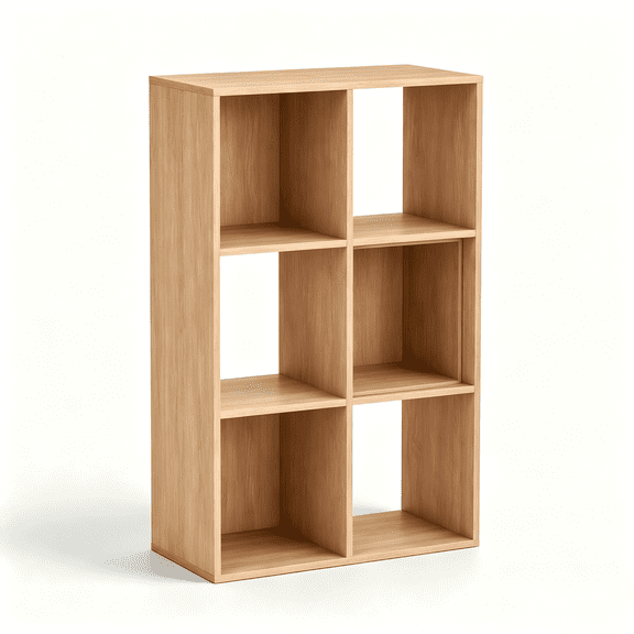 11-Inch Cube Storage Organizer Shelf w/Back, with Exterior Edge, Room Storage Shelves Divider, Bookcase, 6-Cube, Natural Oak