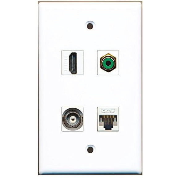 RiteAV - 1 Port HDMI 1 Port RCA Green 1 Port BNC 1 Port Cat5e Ethernet White Wall Plate