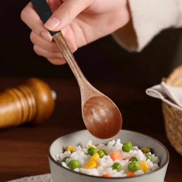 Cuchara Sopera Pequeña de Madera | Madera Natural | Mango Largo Estilo Japonés | Cuenco Hondo para Servir y Remover | Construcción Duradera Sin Costuras | Utensilio de Cocina para Cocinar y Comer