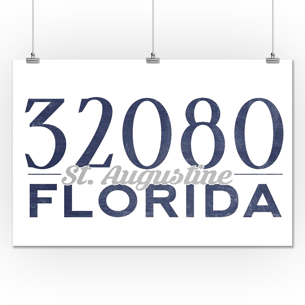 St. Augustine, Florida 32080 Zip Code (Blue) Lantern Press Artwork