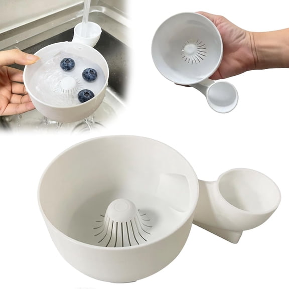 Smart Fruit & Veggie Washer, Automatic Vegetable and Fruit Washer, Printing Automatic Fruit Cleaner Spinner, Vortex Spin Produce Cleaner for Berries, Leaves, Grapes (White, 5.5in)