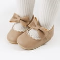 thumbnail image 3 of Baby Girls Mary Jane Flats with Bowknot Ballet Infant Princess Dress Shoes (0-6 Months,Khaki), 3 of 6