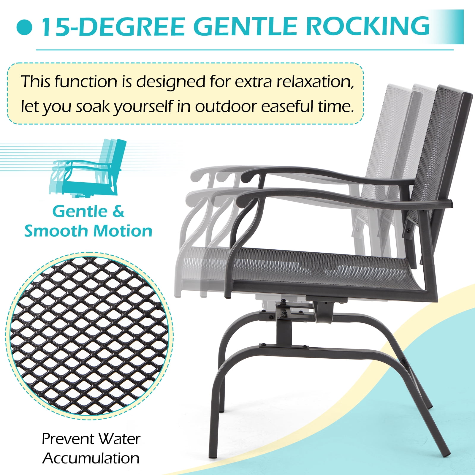 AECOJOY 3-Piece Outdoor Patio Dining Set, Outdoor Furniture Bistro Set with 2 Patio Rocking Chairs and 1 Square Patio Metal Table for Yard Garden Backyard Poolside, Dark Gray