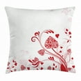 thumbnail image 1 of Red Throw Pillow Cushion Cover, Floral Nature Inspired Frame with Heart Shaped Blooms and Curly Leaves Garden of Romance, Decorative Square Accent Pillow Case, 16 X 16 Inches, Red White, by Ambesonne, 1 of 2