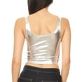 thumbnail image 2 of Sakkas Women's Stretchy Sleeveless Liquid Metallic Club Crop Tank Top Made in USA - Silver - Large, 2 of 5
