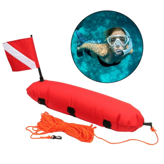 Inflatable Float Signal Board for Freediving, Scuba Diving, Dive Flag, Visibility Orange, D-Rings, 25m Rope , Dive Flag for Snorkeling Spearfishing - Red, 78x25cm