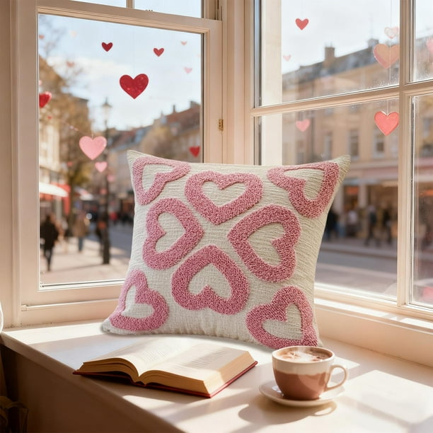 Funda de cojín decorativa con bordado de corazón | Funda de almohada decorativa para sofá cama | Decoración navideña para sala de estar y dormitorio