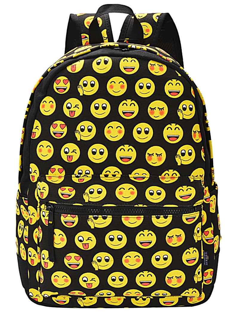 Canvas Backpack, Coofit Cute Emoji Expression School Bag Canvas Double Strap Shoulder Backpack for Girls Boys by Coofit