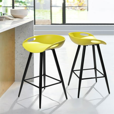 Tophomer Set Of 2 Modern Bar Stools 28 5 Inch Counter Height Stool With Footrest Pp Cushion With Metal Legs For Kitchen Island Bar Yellow Walmart Canada