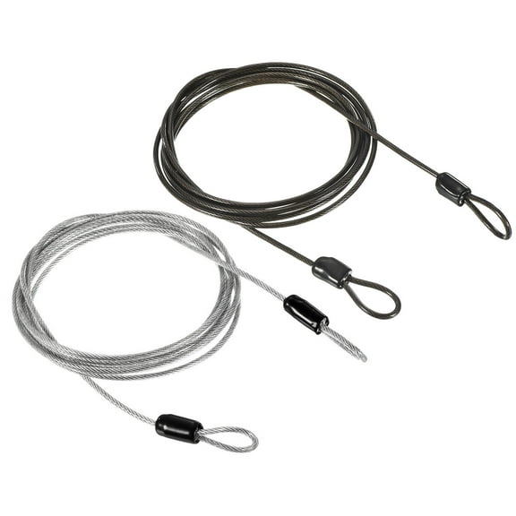 Uxcell 2.5mmx2m/6.56ft Coated Security Steel Cable Luggage Lock Wire Rope Double Loop Transparent,Black 2 Pack