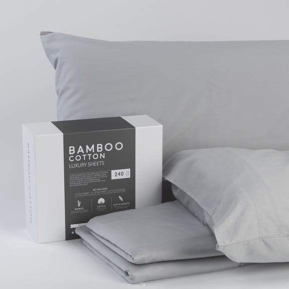 Bed Sheets Bamboo Cotton Sheets Soft and Smooth with Viscose from Bamboo Light Grey Queen,Cotton Sheets