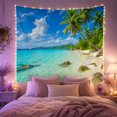thumbnail image 2 of Tropical Beach with Palm Trees and Sailboat, Serene Coastal Oasis for Ocean Lovers, Coastal Home Decor Housewarming Gift Tapestry Wall Hanging for Bedroom and Living Room, 2 of 7
