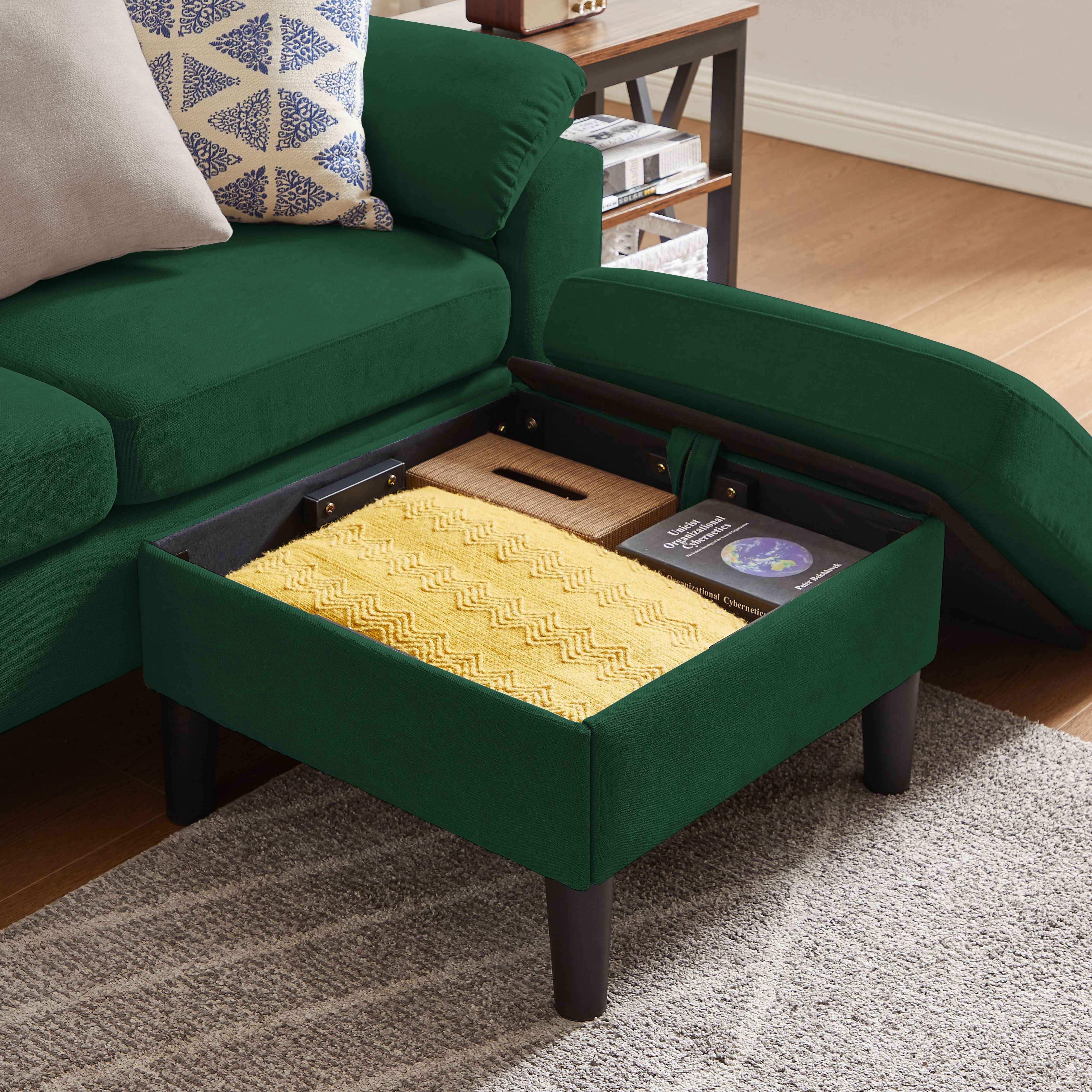 Jarenie 80" Convertible Sectional Sofa, Small L Shaped 3 Seat Couch with Reversible Storage Chaise, Modern Polyester Fabric Sofa Couches for Living Room, Apartment and Small Space, Green