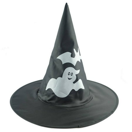 Haillom Adult Women Men Cartoon Pattern Cool Witch Hat for Halloween Costume Accessory Black Party Hat
