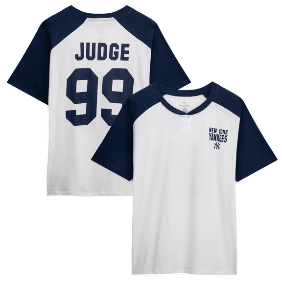 Women's Profile Aaron Judge White New York Yankees Plus Size Name & Number Raglan Henley T-Shirt